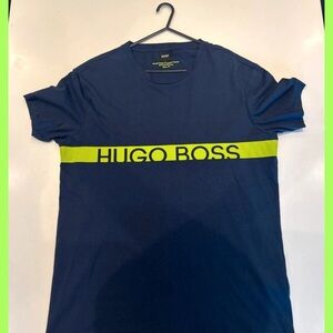 Hugo Boss Navy Tee with Neon Green Accent